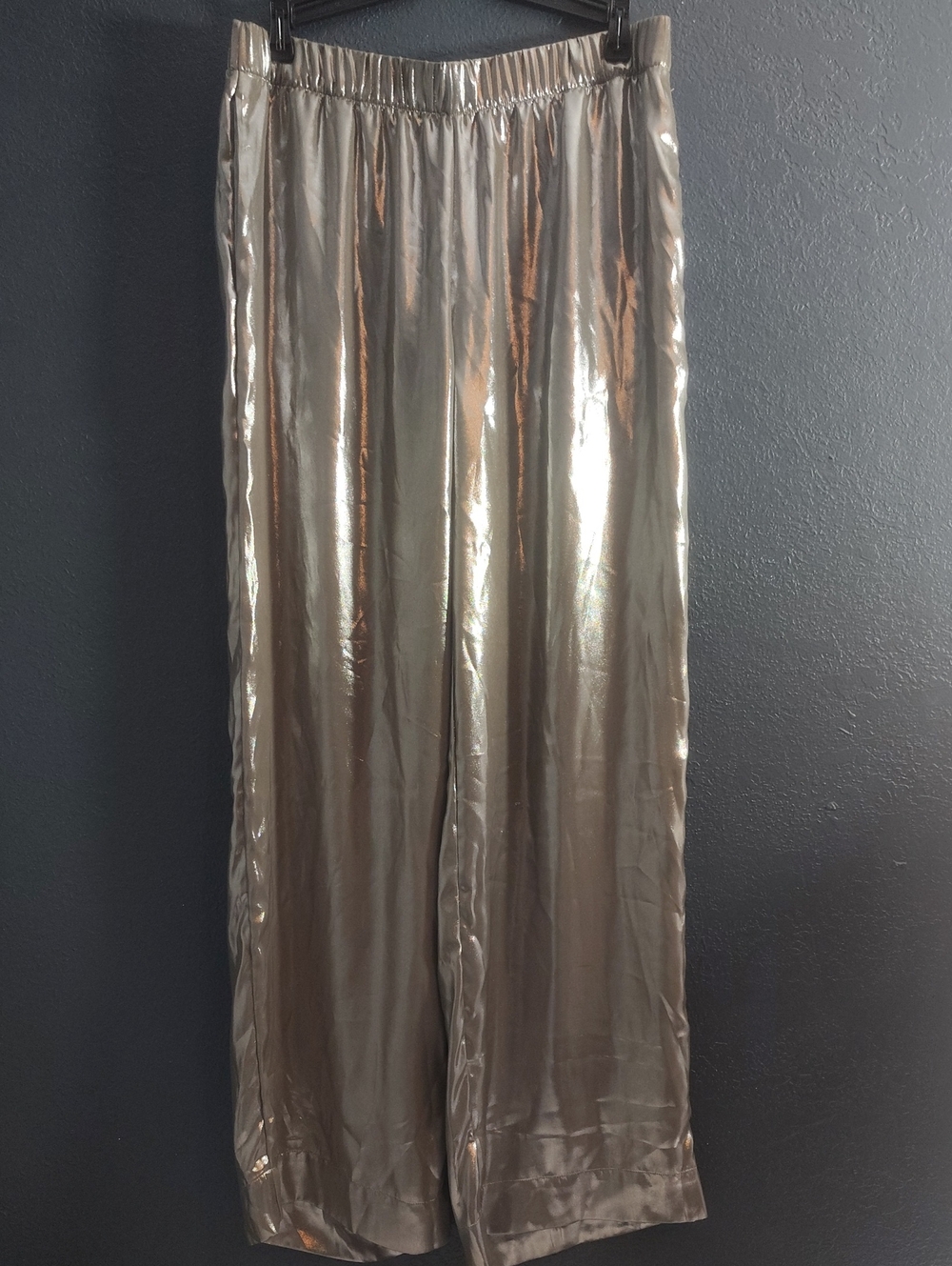 a new day Shimmery Metallic Silver Pockets Wide-Leg Disco Pants Size Medium